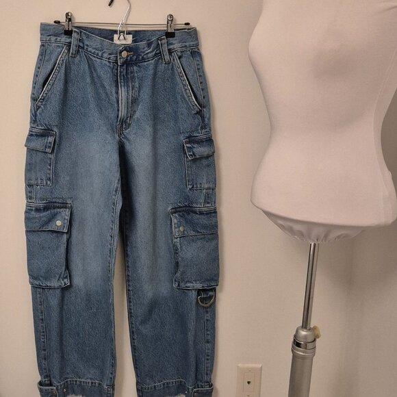Oak and Fort Jeans With Snaps For Barrel Leg With Cargo Pockets size 28 Waist - Picture 7 of 7